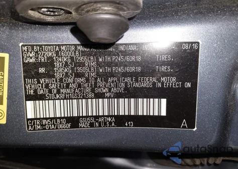 2016 Toyota Highlander Xle V6 from USA, damaged, VIN 5TDJKRFH1GS321388